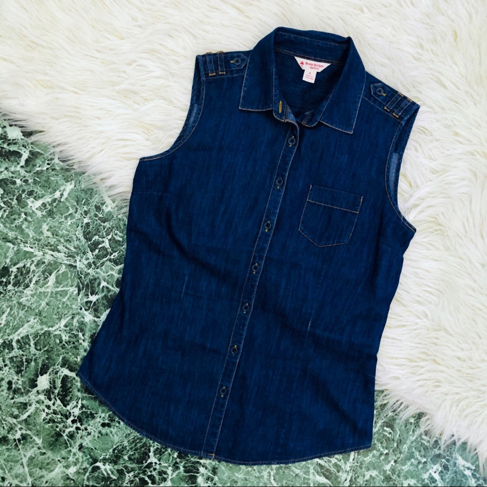 Brooks Brothers | Denim Sleeveless Button Down Top